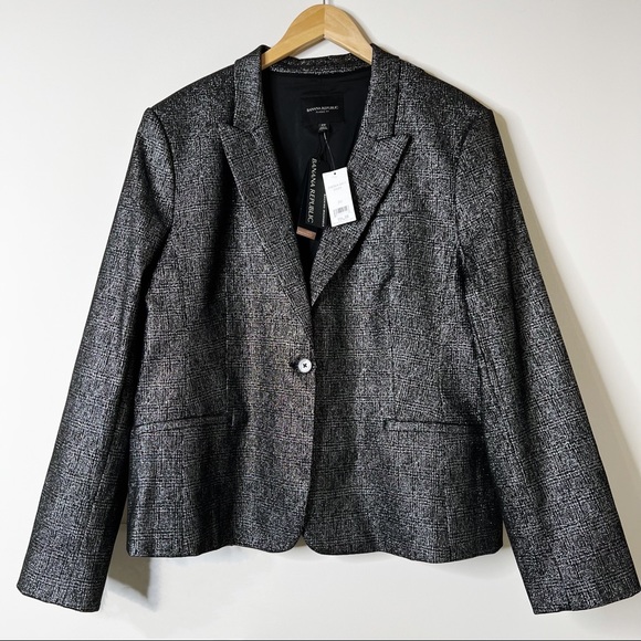 NWT Banana Republic Silver & Black Metallic Blazer SZ 20 - Picture 1 of 8